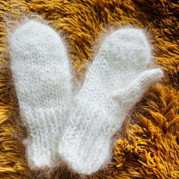 Luxuriously Soft Handknit Angora Down Kids Mittens Warm, Handmade Brand New